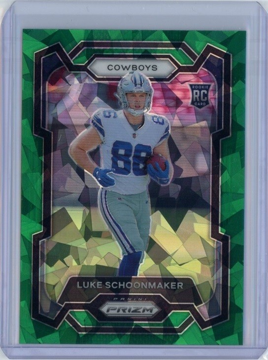 LUKE SCHOONMAKER 2023 Panini Prizm GREEN ICE RC SP #325 Cowboys Michigan