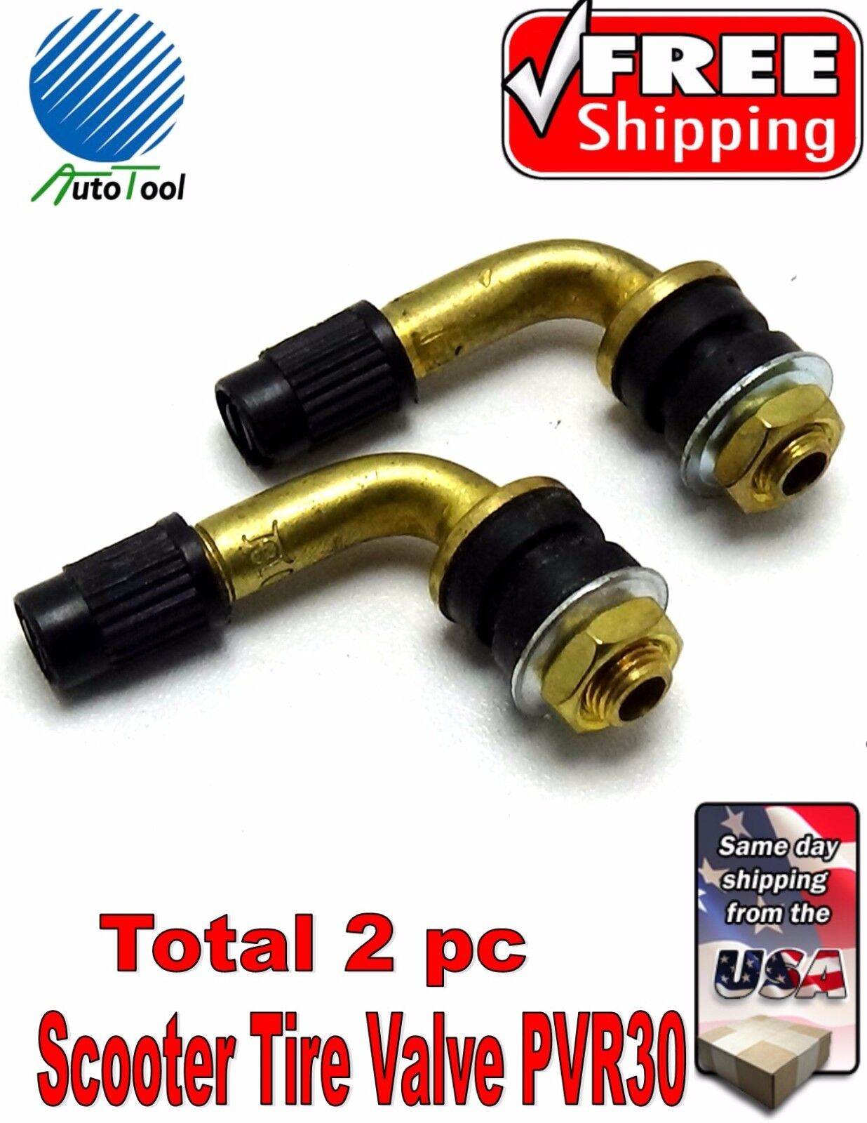 TUBELESS TIRE BENT VALVE STEM SNAP IN 2 pc Scooter Motorcycle ATV Moped PVR30