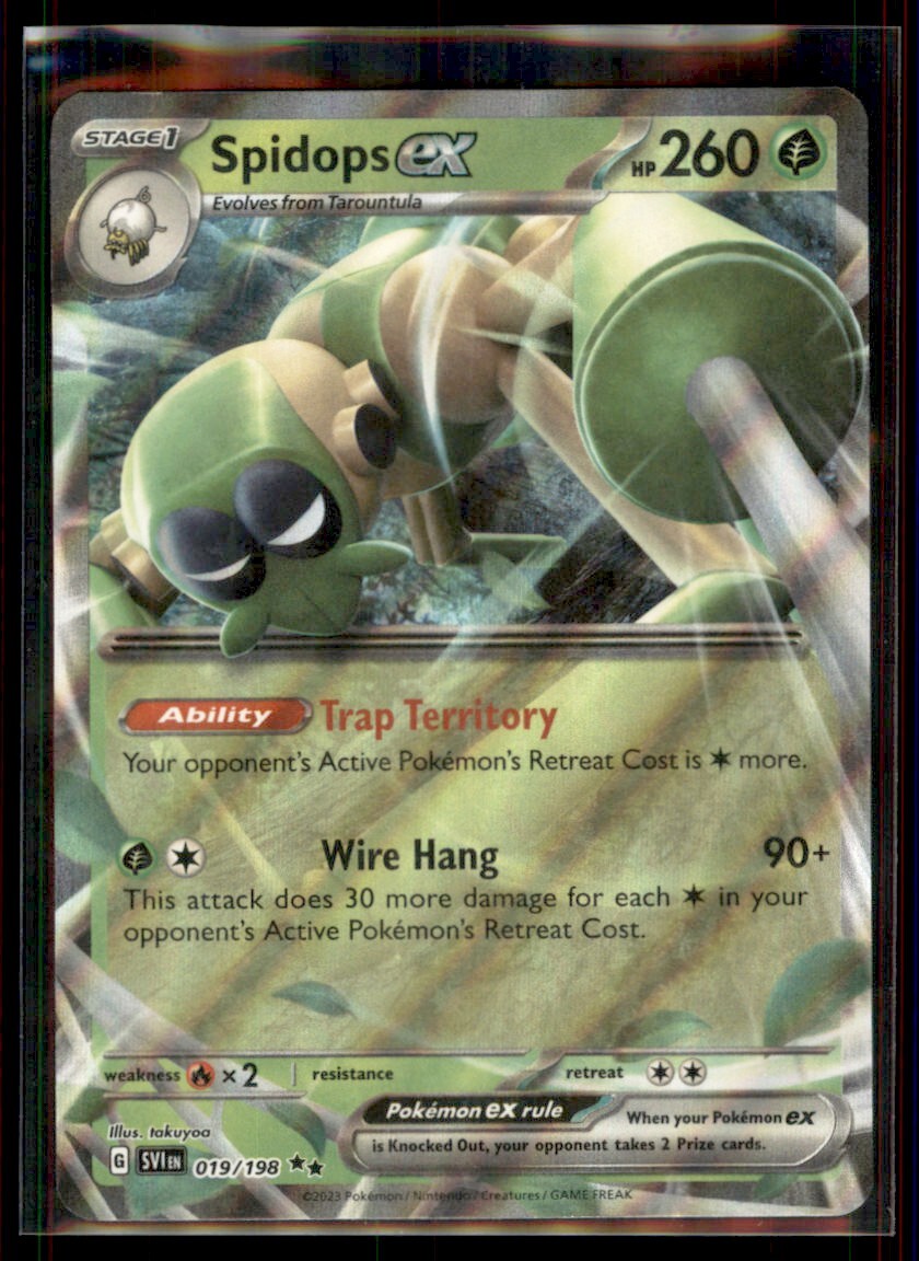 spidops pokemon card value 018/193 - Paldea Evolved - Evolution Set - 3 Lot Grass Entangling Trap Each player shuffles their Active Pokemon and all cards attached to them into their deck Team Rocket's Spidops 009/098 SV10: