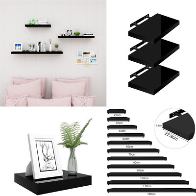 WOLTU 3xWandregal Wandboard Schweberegal Hängeregal Bücherregal 25-120cm Schwarz