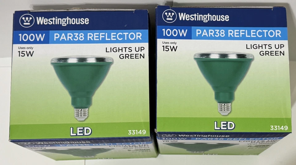 2 Pack Westinghouse 33149 Single 15 Watt Green PAR38 Medium (E26) LED Bulbs - Image 2 of 4