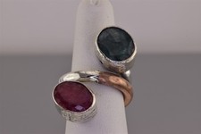 Sterling Silver Copper Natural Ruby  Topaz Statement Band Ring 12g 925 Sz: 7
