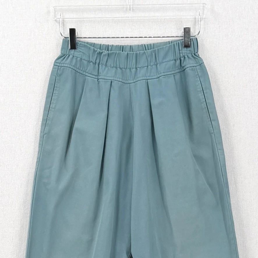 BLACK CRANE Carpenter Pants XS Blue Green Pleated High Rise Pull on Balloon - Image 3 of 4