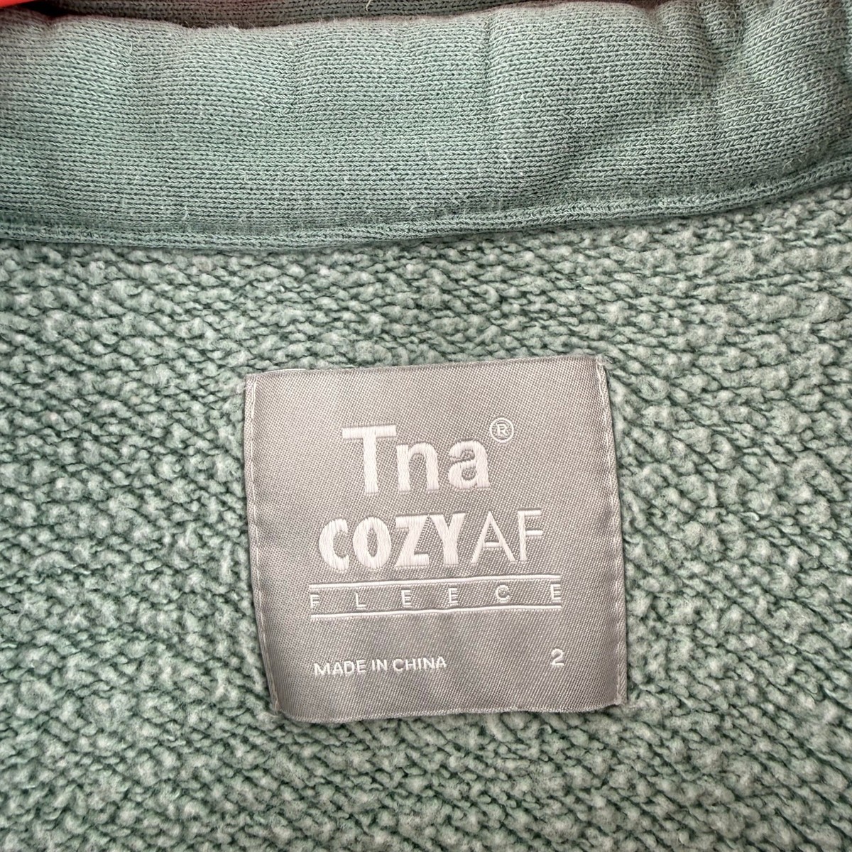 Aritzia TNA Cozy AF Fleece Women's Size 2 Boyfriend Button Up Shirt Light Green View 3