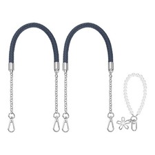2Pcs 23.6Inch PU Leather Purse Strap with Pendant Blue, Silver Chain 