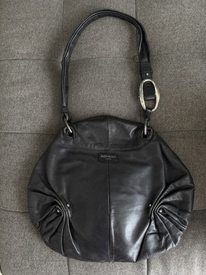 Vintage Yves Saint Laurent YSL Black Mamounia Sac Pleated Leather Shoulder Bag