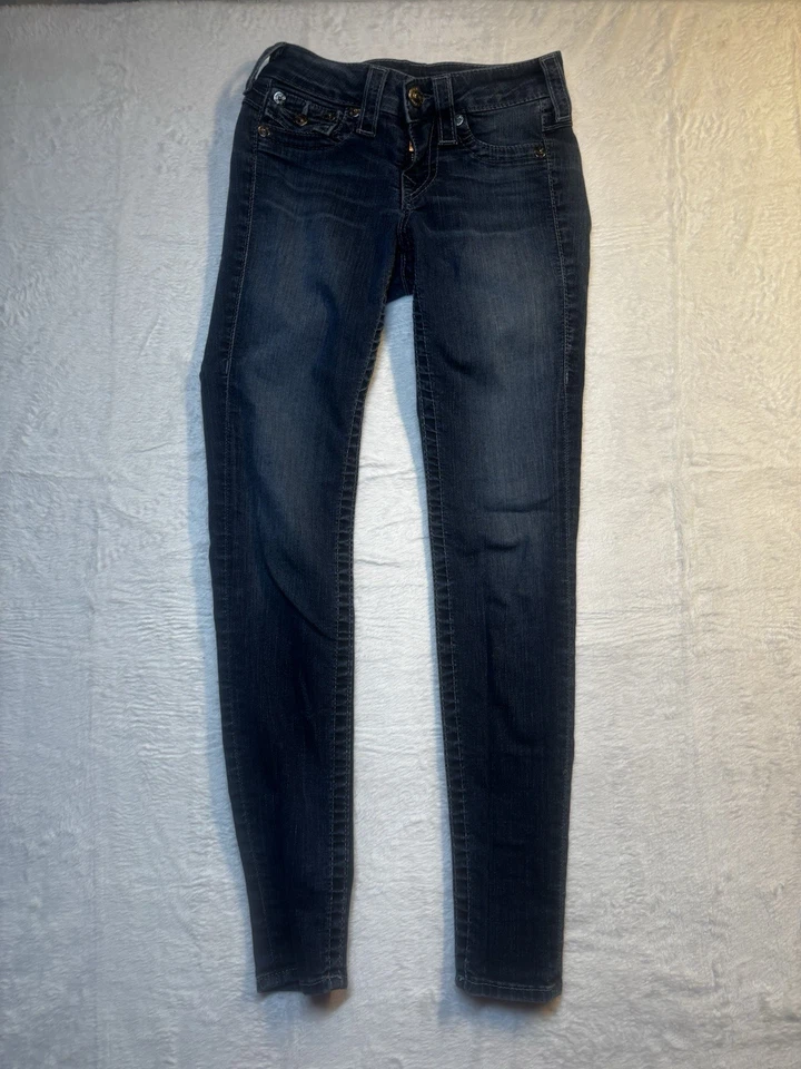 Pantalones de mezclilla True Religion 25 vintage para mujer Serena ajustados hechos en EE. UU. bolsillo con solapa Y2K Foto 3 de 4
