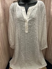 NEW Banana Republic White Gauzy/Textured VNeck Long Sleeve Short Dress Petite M