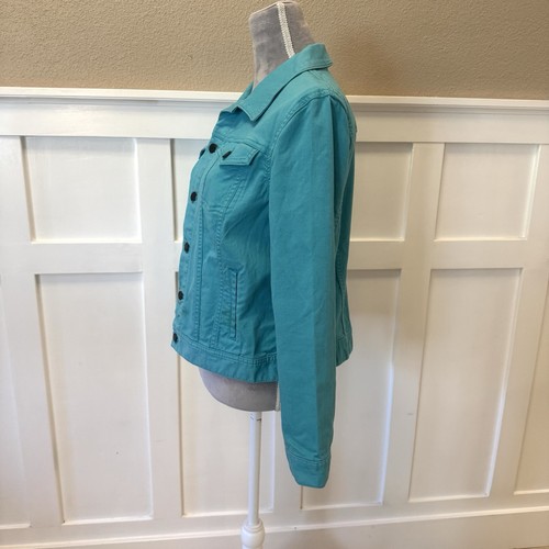 Talbots Classic Denim Jacket Size:Lp Aqua Blue Pockets Women - Picture 4 of 15