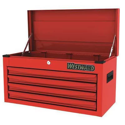 Westward 48Rj69 Westward Top Chest, 4-Drawers, Powder Coated Red, 26'' W X 12'' D
