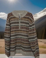 Schott Bros Sweater 2XL Fair Isle Nordic 1/4 Zip Soft Cozy Wool Blend Men’s XXL