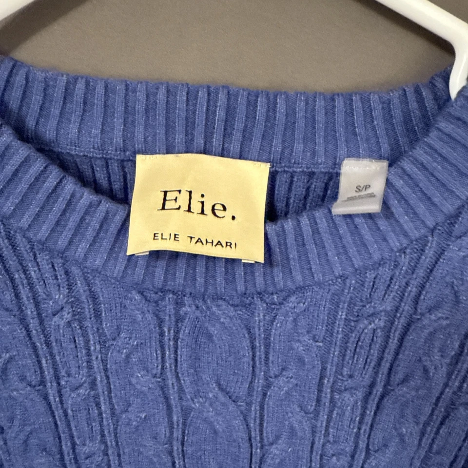 Women’s Blue Elie Tahari Sweater Cable Knit Chunky Sleeve Size S - Image 2 of 4