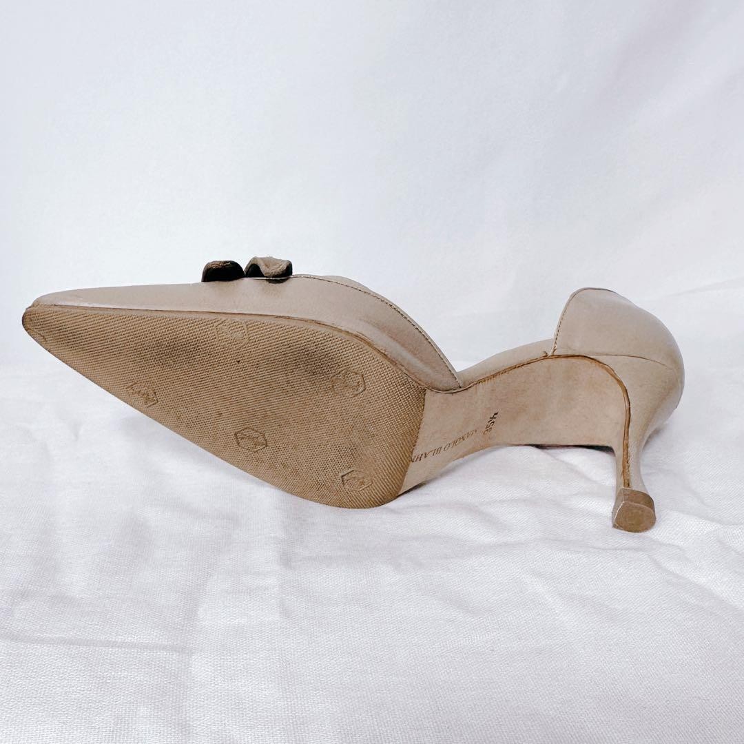 Rare Manolo Blahnik Beige Pointed Toe Ribbon Heels Size 35.5 US 5 image 7