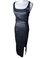 Vintage Y2K CDC Caren Desiree Company Maxi Dress Women 10 Black Brocade Criss
