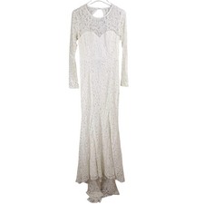 NEW Lulus HEARTPRINT White Lace Long Sleeve Mermaid Maxi Wedding Dress MEDIUM