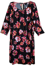 Lane Bryant Women's Dress Size 22/24 Black Floral Flattering Pullover Midi Shift