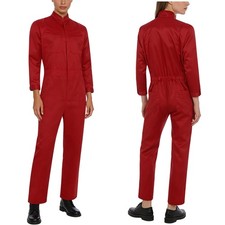 Women Workwear Mechanic Coveralls Cosplay Jumpsuits Long Bodysuit Crew Neck