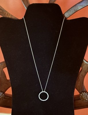 Diamond Eternity Circle 925 Sterling Silver Necklace-18  Chain-Marked-Italy