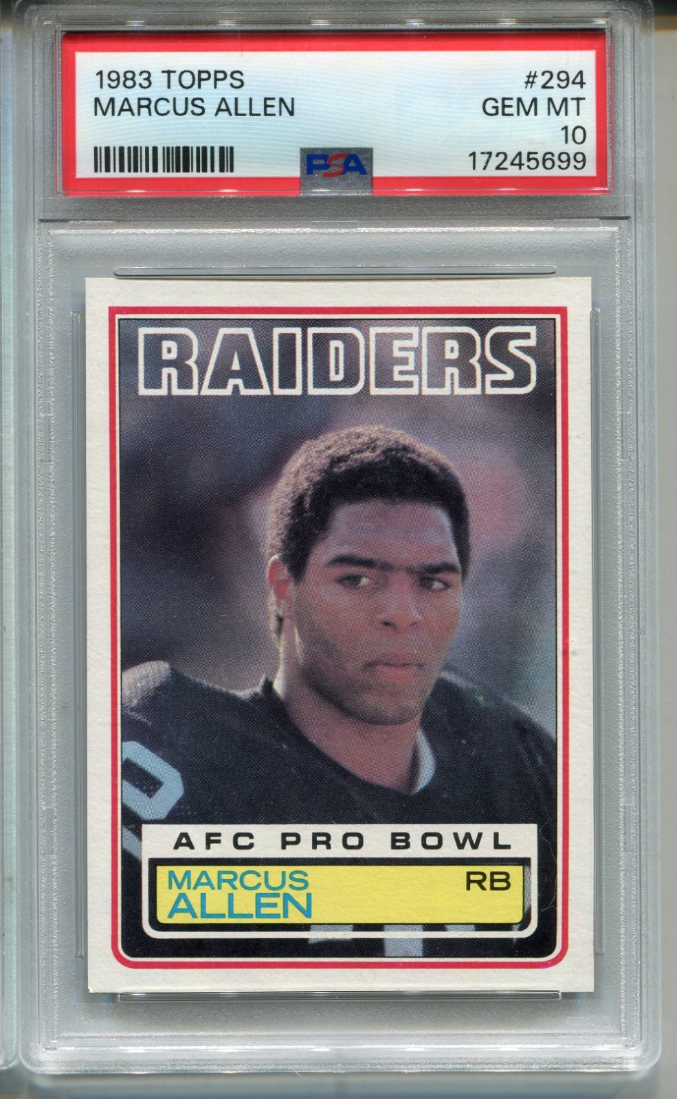 1983 Topps Marcus Allen Rookie Card PSA 10 Gem Mint Graded Football #294