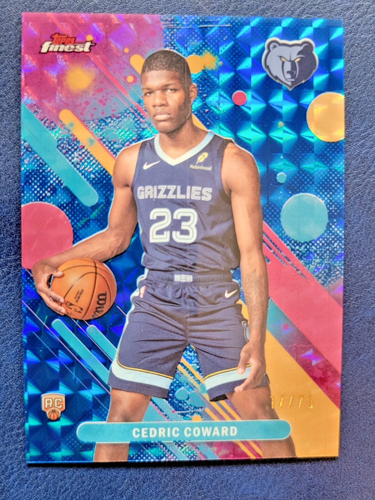 2025-26 Topps Finest Cedric Coward #11 RC Common Blue Geometric Refractor 17/75