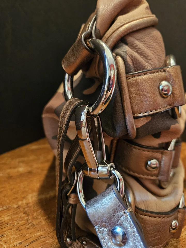 B Makowsky Womens Brown Green Camouflage Leather Studded Shoulder Bag Camo NWOT - Image 3 of 4