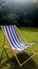Folding Wooden Deck Chair – Blue & White (Denny International)