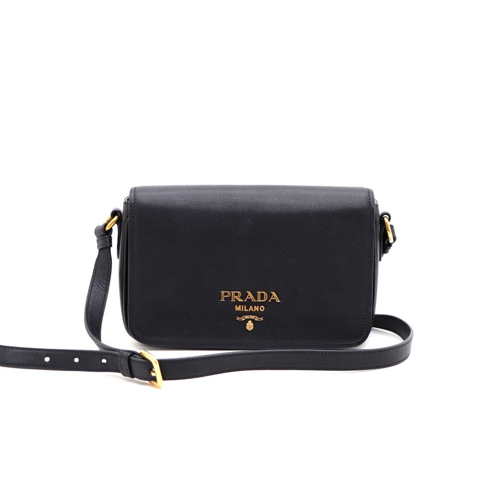 Prada Vitello Flap Leather Shoulder Bag Crossbody in Black kk44824891