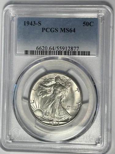 1943 S WALKING LIBERTY HALF DOLLAR PCGS MS 64