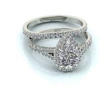 Bridal Set 3.35 TCW Pear Cut Moissanite Engagement Ring 14K White Gold Plated