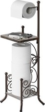 English Style Bathroom Toilet Tissue Roll Holder Stand W/ Shelf Bronze