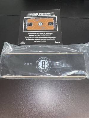 100% Authentic Brooklyn Nets New York Piece Of Court Black NBA Herringbone Wood
