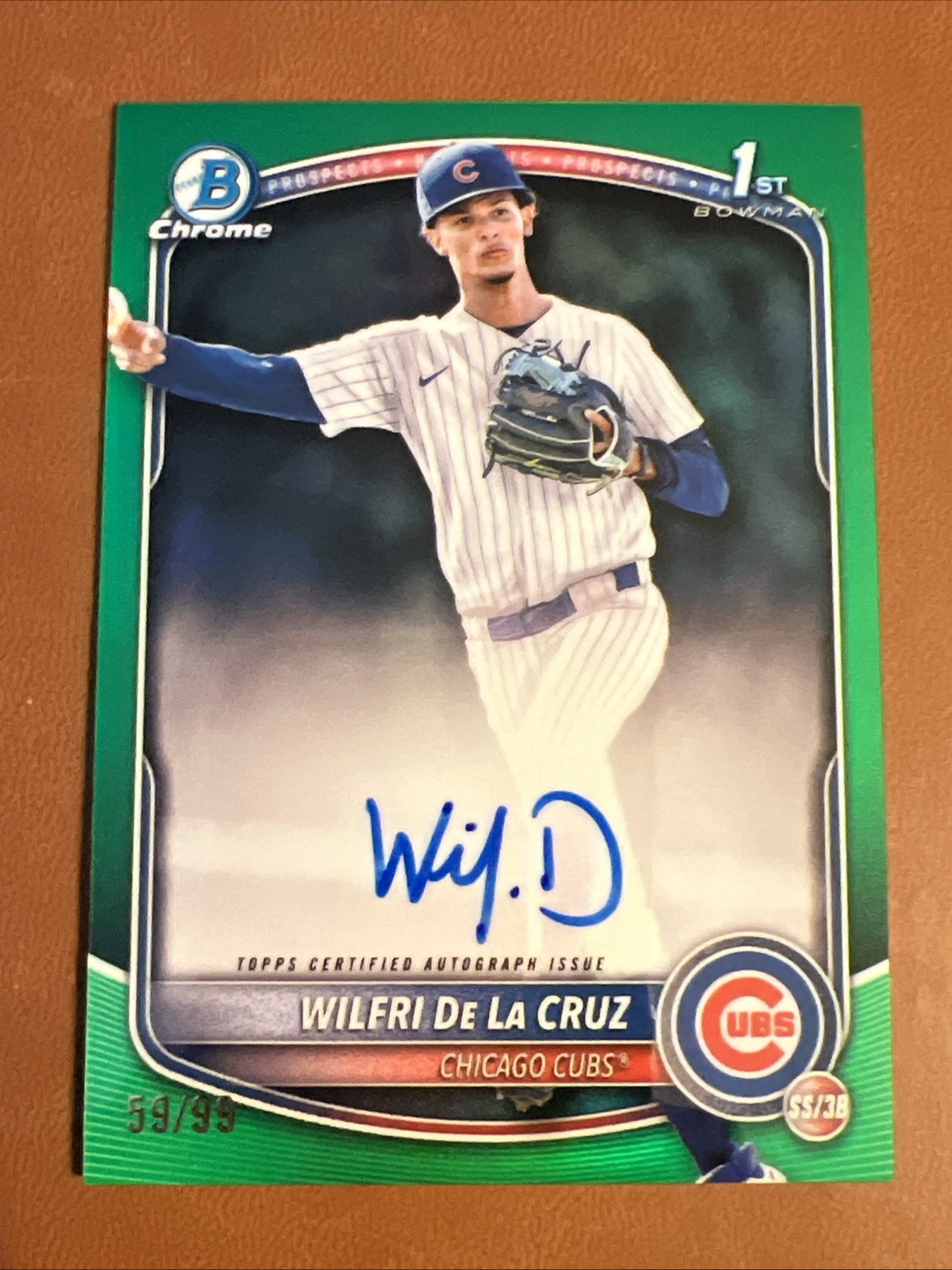 2025 1st Bowman Chrome Wilfri De La Cruz Green Refractor 59/99 Auto RC Rookie