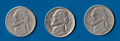 3  Münzen  USA   5 Cent 1987P 1996P  1997P    Ku / Ni  Sehr schön - Bild 1 von 2