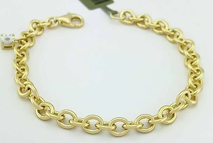 PULSERA DE DIAMANTES CON DIJE DE ESLABONES ESPAÑOLES PLATA .925 (TONO AMARILLO) - NUEVA CON ETIQUETAS - 5,7 gramos Foto 3 de 4