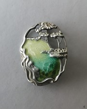 Vintage Scottish Silver Enamel Brooch Pat Cheney Ortak Malcolm Gray Art Nouveau
