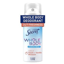 Secret Whole Body Deodorant Cooling Spray Peach Vanilla Travel Trial Size, 1oz
