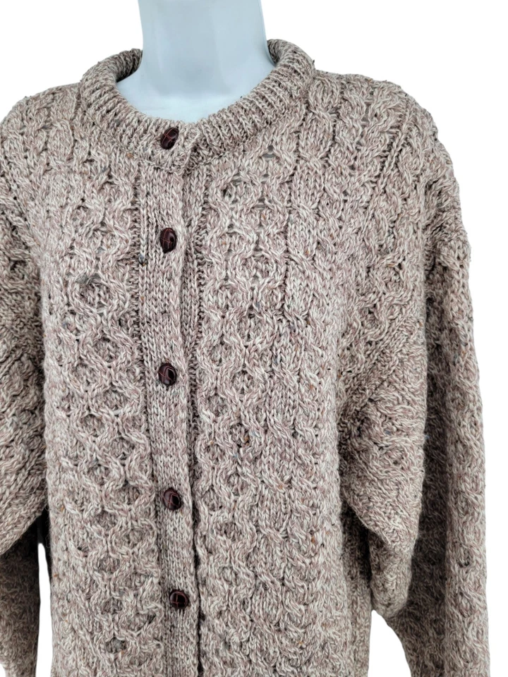 Clauknit Irish Wool Cardigan Button Sweater M Cable Heavy Knit Ireland Beige - Image 4 of 4