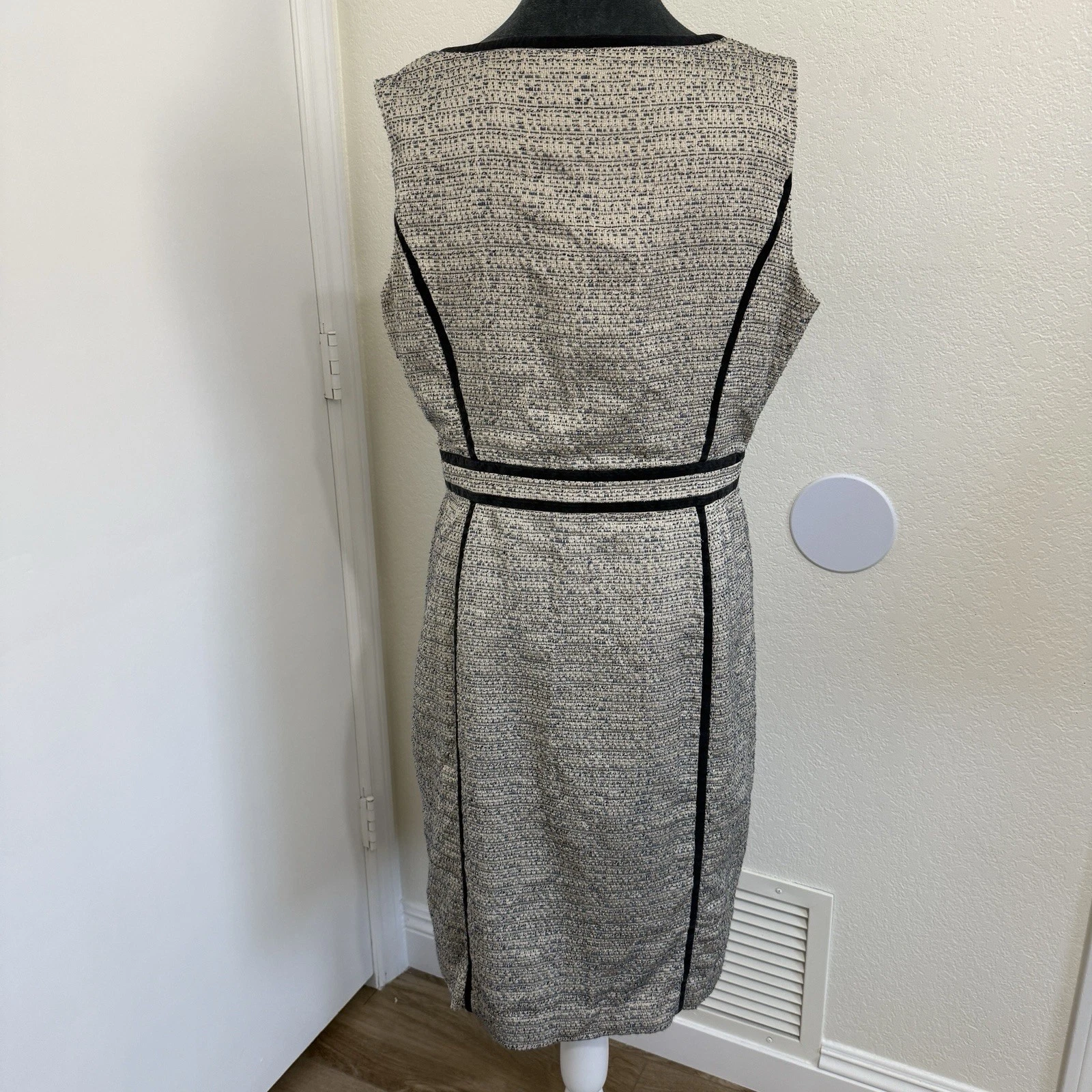 Abito midi Tory Burch DARON panna marino scollo a V tweed taglia 14