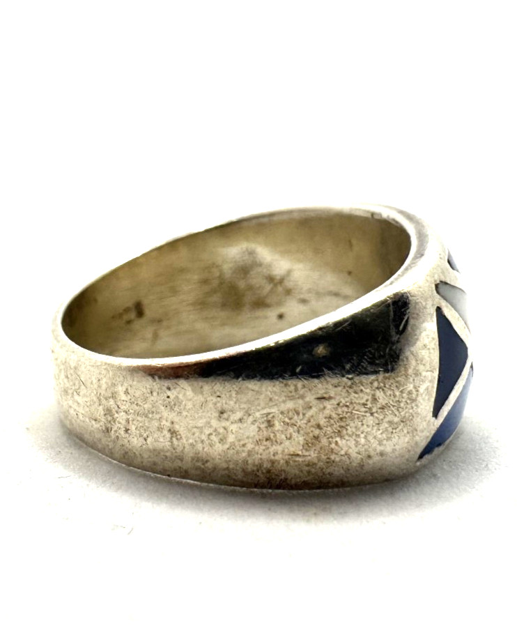 925 Antique Silver Ring Solid Pattern Multicolor … - image 3