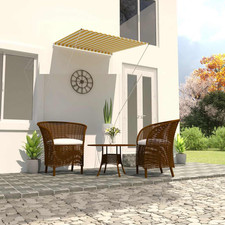 Image of Retractable Awning Yellow White 100x150cm Steel Frame Polyester PA Coating Hand