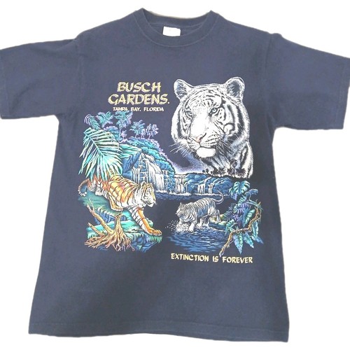 Vintage Busch Gardens Tampa Bay Florida White Tiger Graphic T-Shirt Tee Jays USA