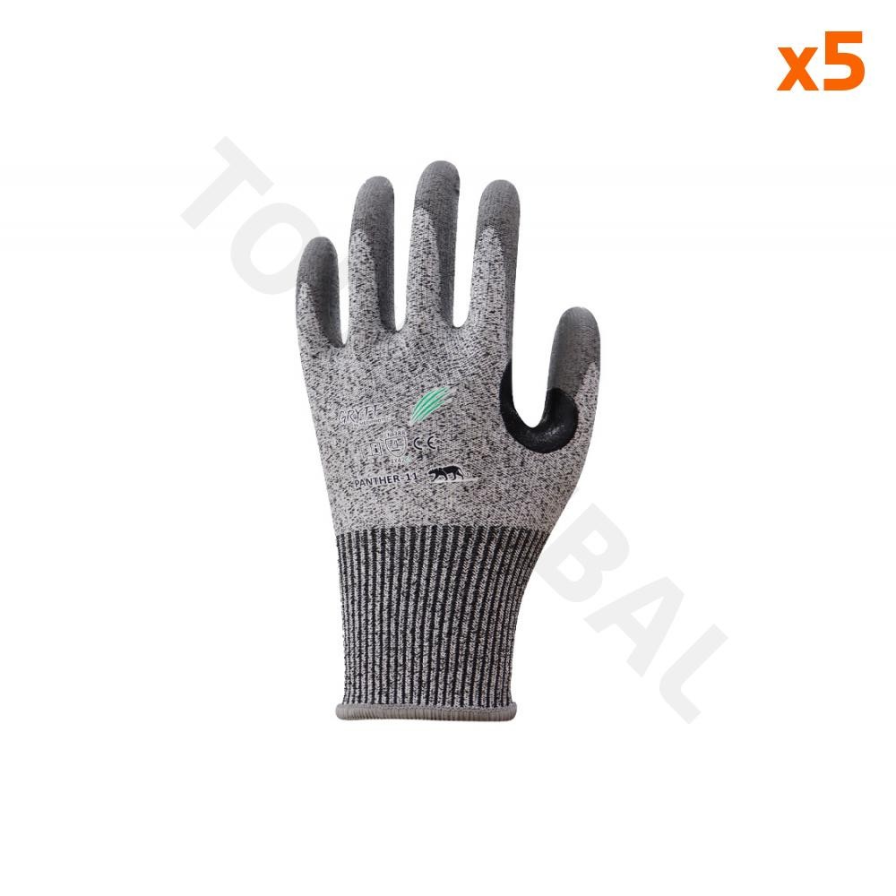 Gants anti-coupure de manutention avec paume enduite antidérapante en nitrile noir (pack de 5)