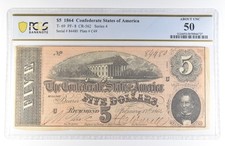1864 $5 Confederate States Of America T-69 PF-8 CR-562 About Unc 50 PCGS *8128