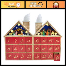 Battery-Operated Wooden LED Nativity Advent Calendar - 11.81-Inch Holiday Decor