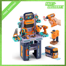 Kids Tool Bench, Toddler Workbench with Electric Drill, 2-in-1 Toolbox, 32.5