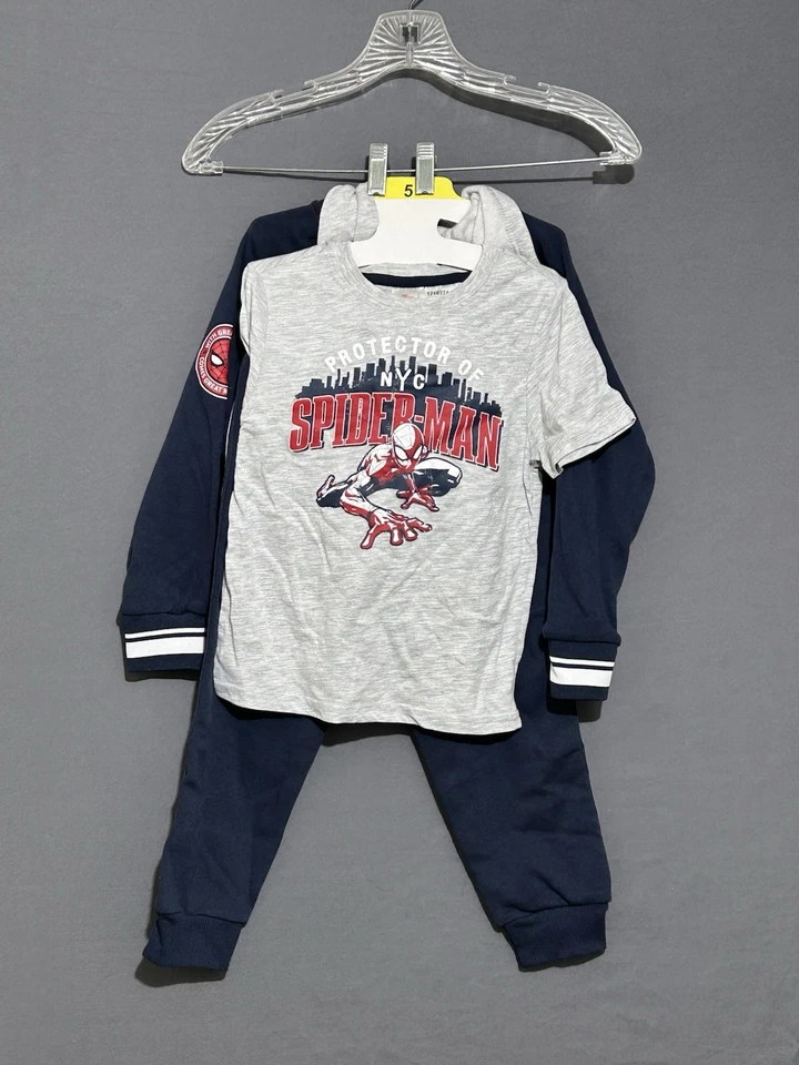 Boys Spider-Man Outfit 3pc Set Sz 5 Hoodie, Pants, T Shirt Red, Navy Blue, Gray - Image 4 of 4