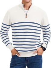 Men's Quarter Zip Knitted Sweater Slim Fit Long Sleeve Mock Neck Pullover Casual