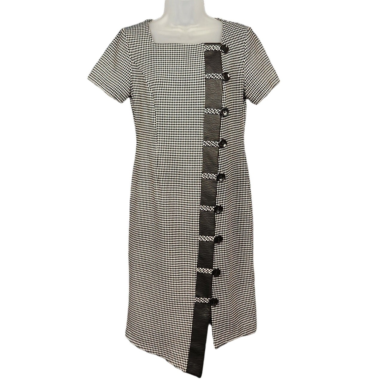Shelby & Palmer Dress Size 8 Houndstooth Asymmetrical Faux Buttons