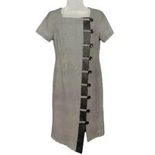 Shelby & Palmer Dress Size 8 Houndstooth Asymmetrical Faux Buttons