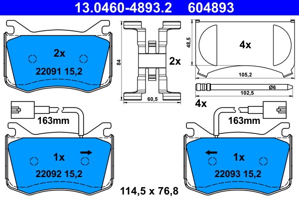 13.0460-4893.2 ATE brake pad set, disc brake for Alfa Romeo